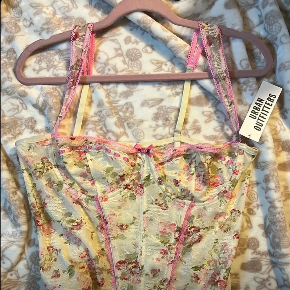Urban Outfitters Floral Lace Corset - Pink and Cream